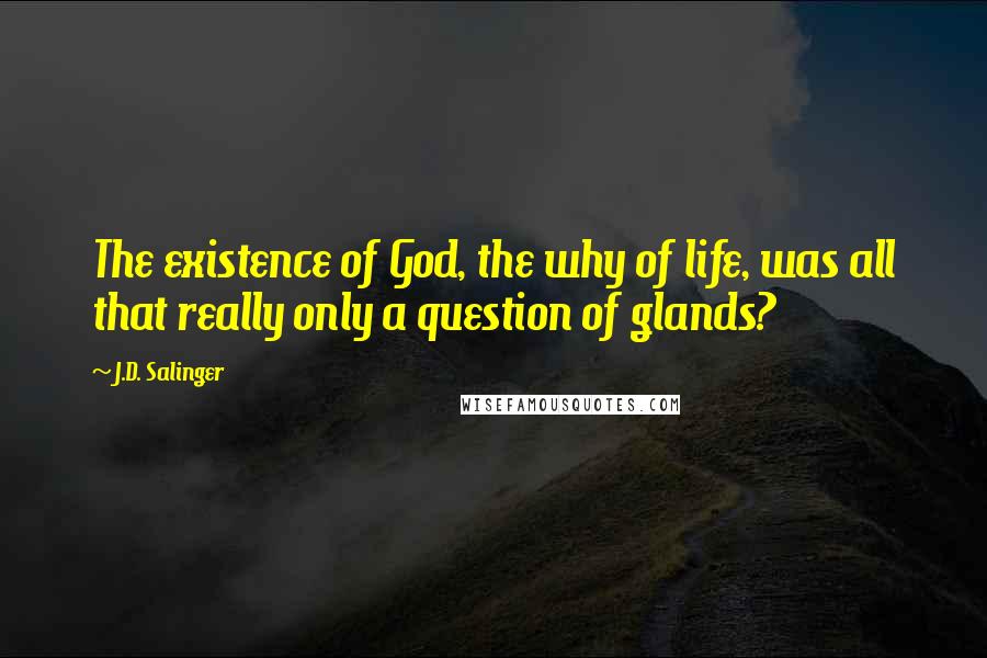 J.D. Salinger Quotes: The existence of God, the why of life, was all that really only a question of glands?