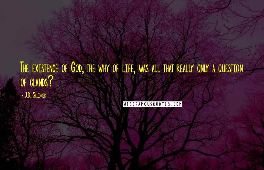 J.D. Salinger Quotes: The existence of God, the why of life, was all that really only a question of glands?