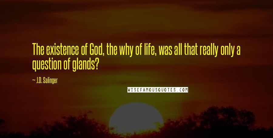 J.D. Salinger Quotes: The existence of God, the why of life, was all that really only a question of glands?