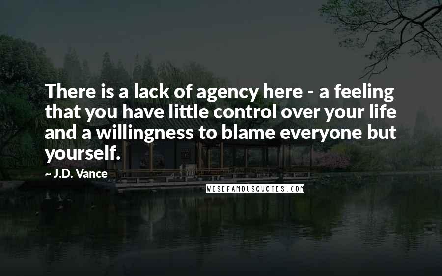 J.D. Vance Quotes: There is a lack of agency here - a feeling that you have little control over your life and a willingness to blame everyone but yourself.