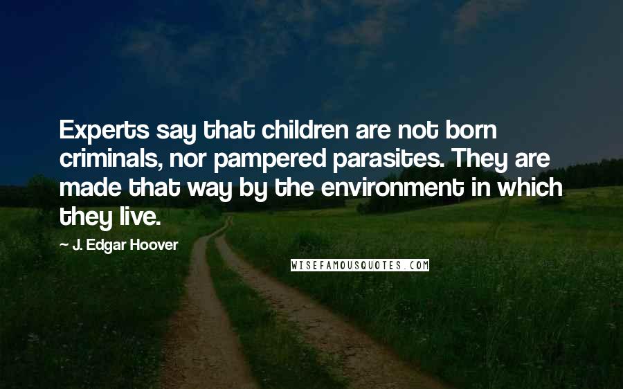 J. Edgar Hoover Quotes: Experts say that children are not born criminals, nor pampered parasites. They are made that way by the environment in which they live.