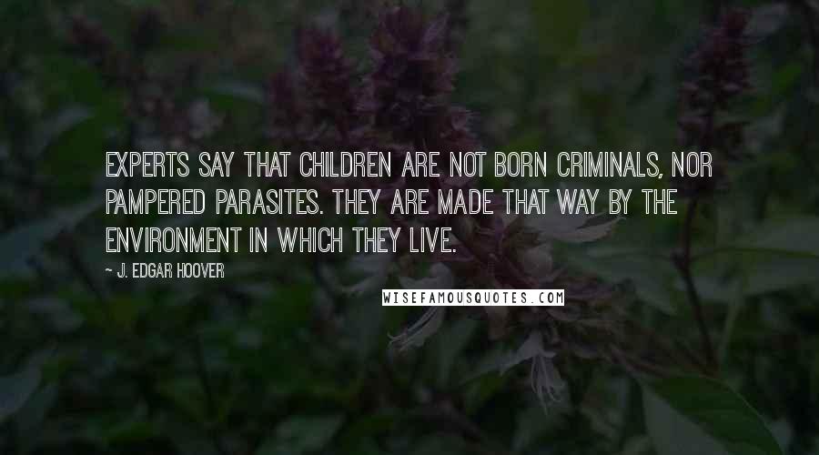 J. Edgar Hoover Quotes: Experts say that children are not born criminals, nor pampered parasites. They are made that way by the environment in which they live.