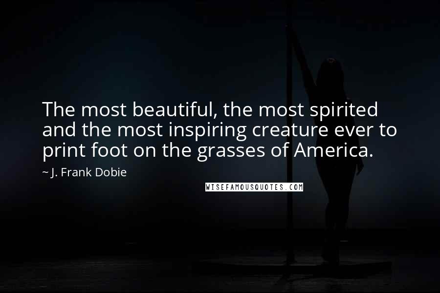 J. Frank Dobie Quotes: The most beautiful, the most spirited and the most inspiring creature ever to print foot on the grasses of America.