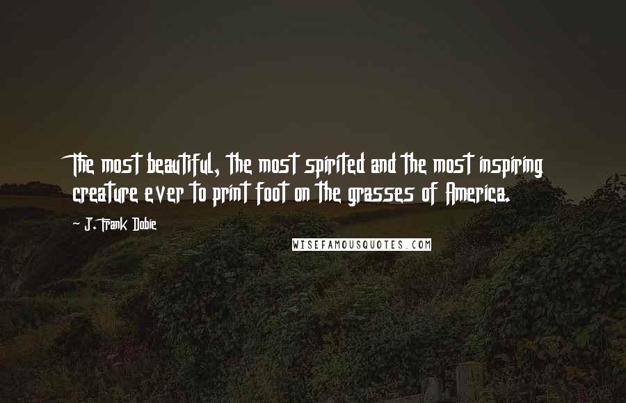 J. Frank Dobie Quotes: The most beautiful, the most spirited and the most inspiring creature ever to print foot on the grasses of America.