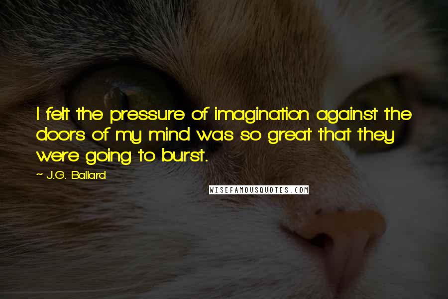 J.G. Ballard Quotes: I felt the pressure of imagination against the doors of my mind was so great that they were going to burst.