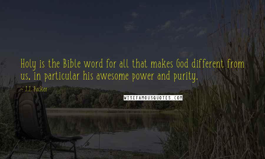 J.I. Packer Quotes: Holy is the Bible word for all that makes God different from us, in particular his awesome power and purity.