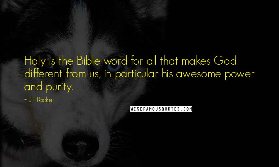 J.I. Packer Quotes: Holy is the Bible word for all that makes God different from us, in particular his awesome power and purity.
