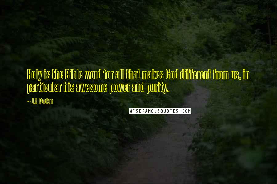 J.I. Packer Quotes: Holy is the Bible word for all that makes God different from us, in particular his awesome power and purity.