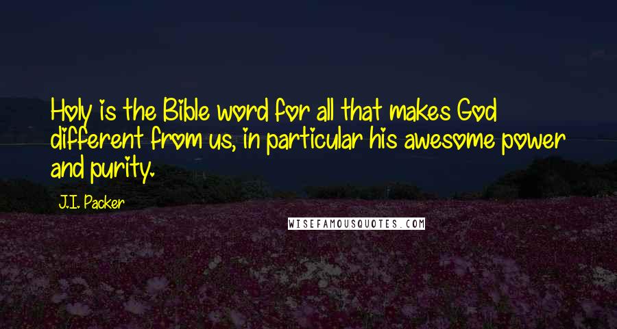 J.I. Packer Quotes: Holy is the Bible word for all that makes God different from us, in particular his awesome power and purity.