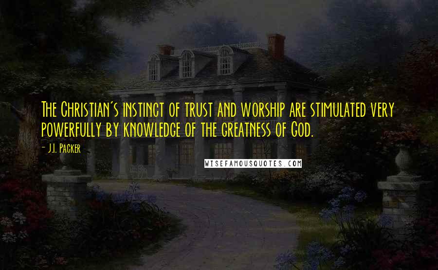 J.I. Packer Quotes: The Christian's instinct of trust and worship are stimulated very powerfully by knowledge of the greatness of God.