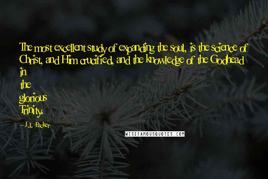 J.I. Packer Quotes: The most excellent study of expanding the soul, is the science of Christ, and Him crucified, and the knowledge of the Godhead in the glorious Trinity.