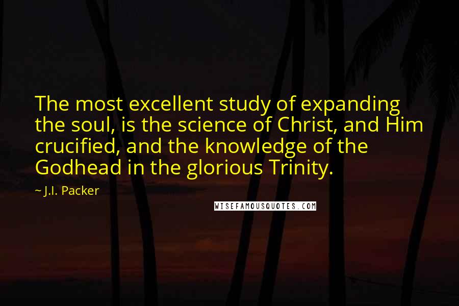 J.I. Packer Quotes: The most excellent study of expanding the soul, is the science of Christ, and Him crucified, and the knowledge of the Godhead in the glorious Trinity.