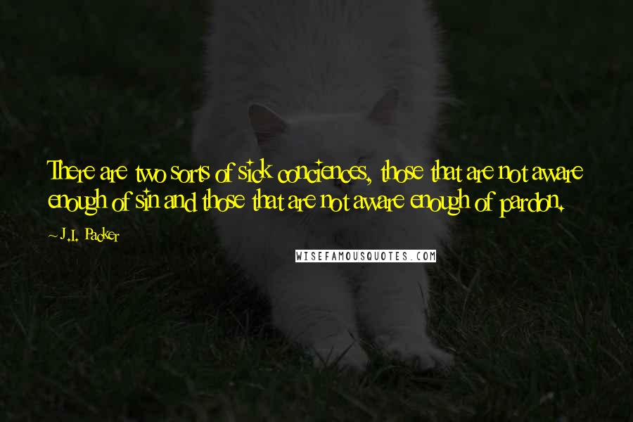 J.I. Packer Quotes: There are two sorts of sick conciences, those that are not aware enough of sin and those that are not aware enough of pardon.