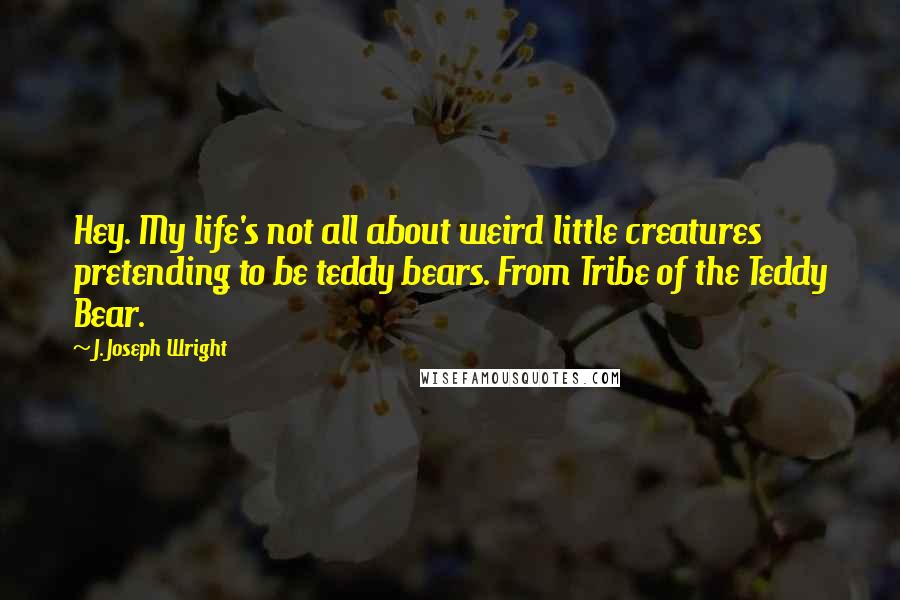 J. Joseph Wright Quotes: Hey. My life's not all about weird little creatures pretending to be teddy bears. From Tribe of the Teddy Bear.