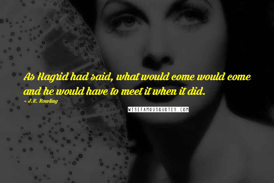 J.K. Rowling Quotes: As Hagrid had said, what would come would come and he would have to meet it when it did.