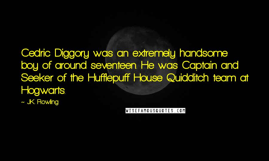 J.K. Rowling Quotes: Cedric Diggory was an extremely handsome boy of around seventeen. He was Captain and Seeker of the Hufflepuff House Quidditch team at Hogwarts.