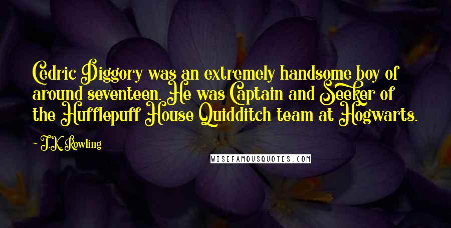 J.K. Rowling Quotes: Cedric Diggory was an extremely handsome boy of around seventeen. He was Captain and Seeker of the Hufflepuff House Quidditch team at Hogwarts.