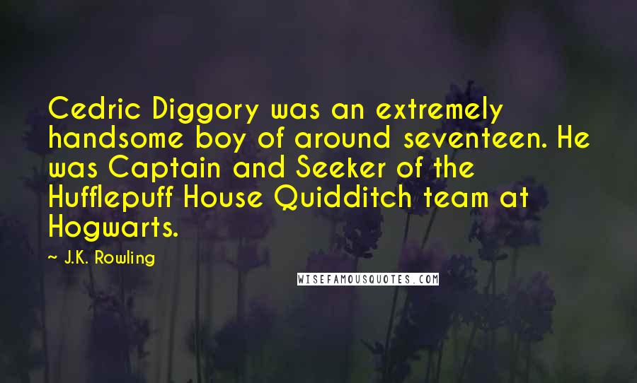 J.K. Rowling Quotes: Cedric Diggory was an extremely handsome boy of around seventeen. He was Captain and Seeker of the Hufflepuff House Quidditch team at Hogwarts.