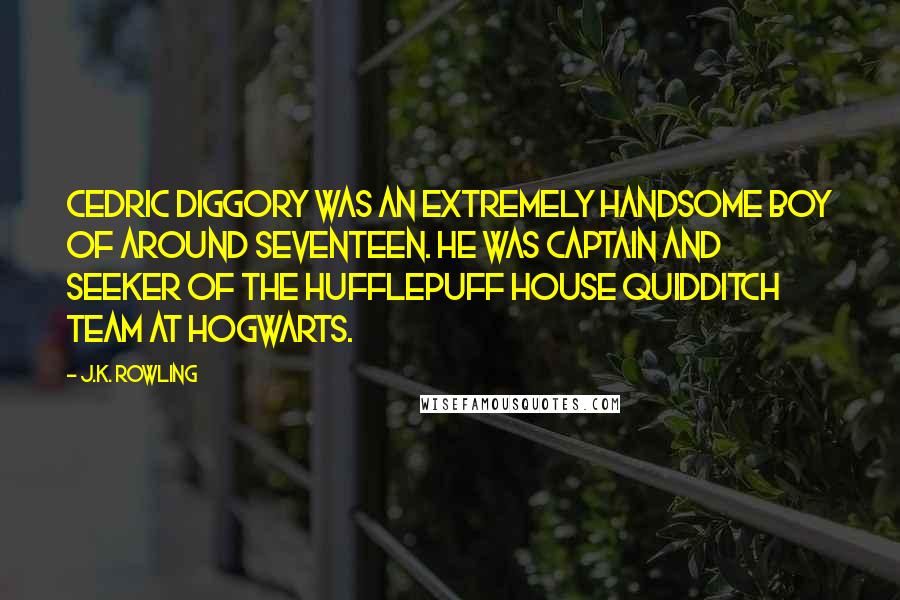 J.K. Rowling Quotes: Cedric Diggory was an extremely handsome boy of around seventeen. He was Captain and Seeker of the Hufflepuff House Quidditch team at Hogwarts.