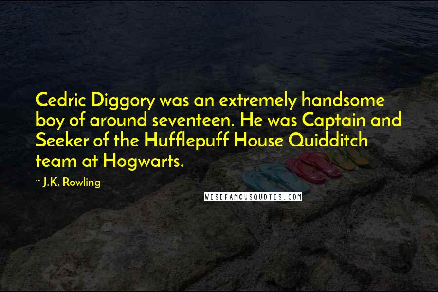 J.K. Rowling Quotes: Cedric Diggory was an extremely handsome boy of around seventeen. He was Captain and Seeker of the Hufflepuff House Quidditch team at Hogwarts.