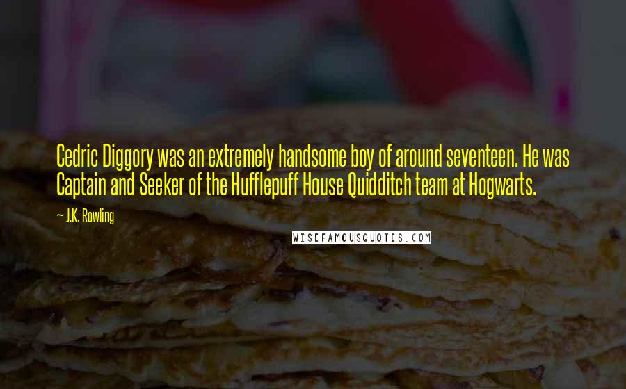 J.K. Rowling Quotes: Cedric Diggory was an extremely handsome boy of around seventeen. He was Captain and Seeker of the Hufflepuff House Quidditch team at Hogwarts.