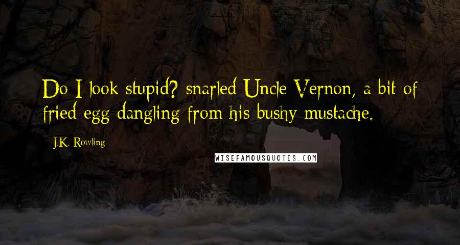 J.K. Rowling Quotes: Do I look stupid? snarled Uncle Vernon, a bit of fried egg dangling from his bushy mustache.