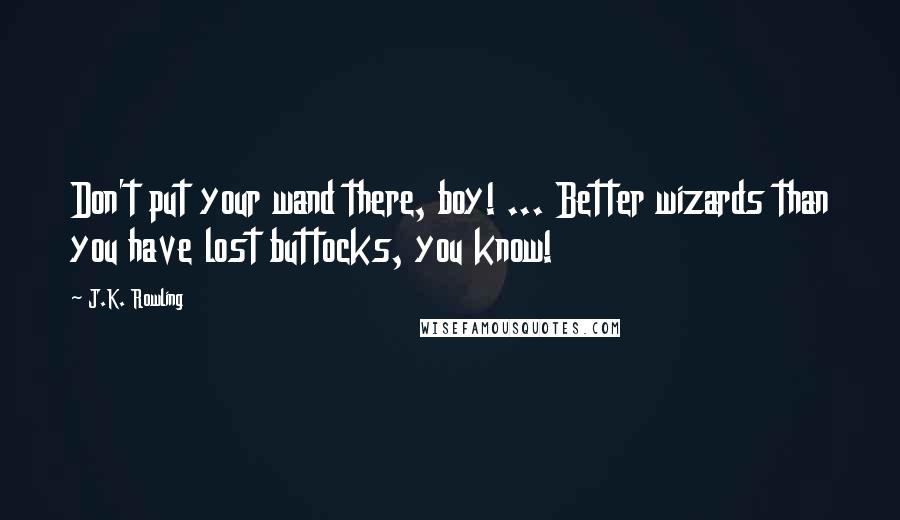 J.K. Rowling Quotes: Don't put your wand there, boy! ... Better wizards than you have lost buttocks, you know!