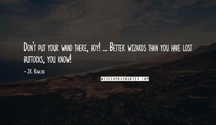 J.K. Rowling Quotes: Don't put your wand there, boy! ... Better wizards than you have lost buttocks, you know!