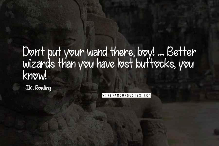 J.K. Rowling Quotes: Don't put your wand there, boy! ... Better wizards than you have lost buttocks, you know!