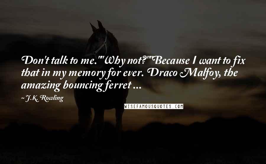 J.K. Rowling Quotes: Don't talk to me.""Why not?""Because I want to fix that in my memory for ever. Draco Malfoy, the amazing bouncing ferret ...