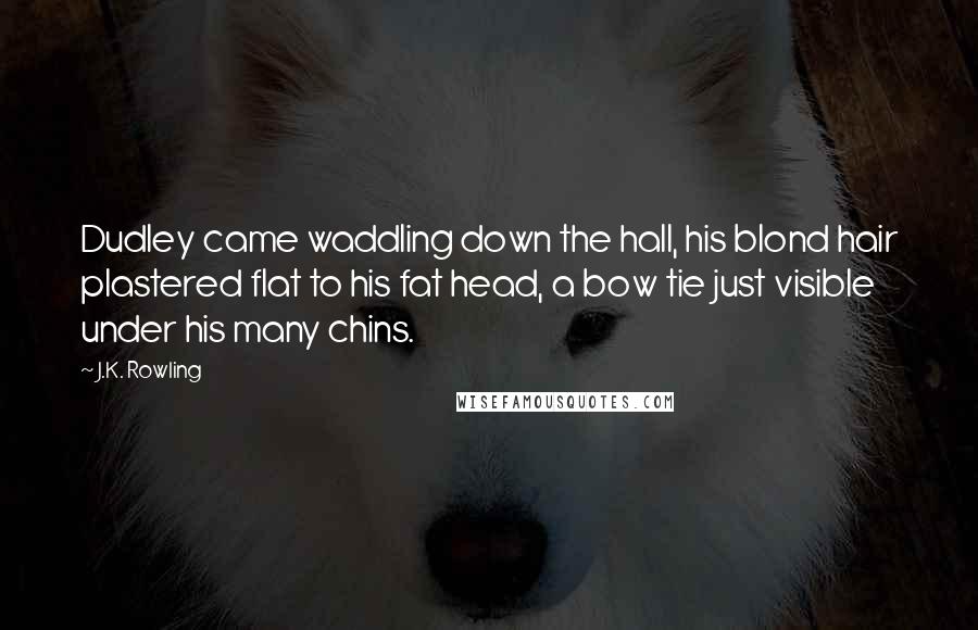 J.K. Rowling Quotes: Dudley came waddling down the hall, his blond hair plastered flat to his fat head, a bow tie just visible under his many chins.