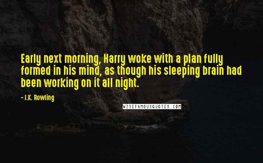 J.K. Rowling Quotes: Early next morning, Harry woke with a plan fully formed in his mind, as though his sleeping brain had been working on it all night.