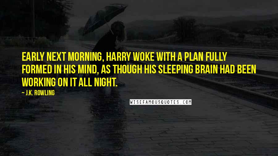 J.K. Rowling Quotes: Early next morning, Harry woke with a plan fully formed in his mind, as though his sleeping brain had been working on it all night.