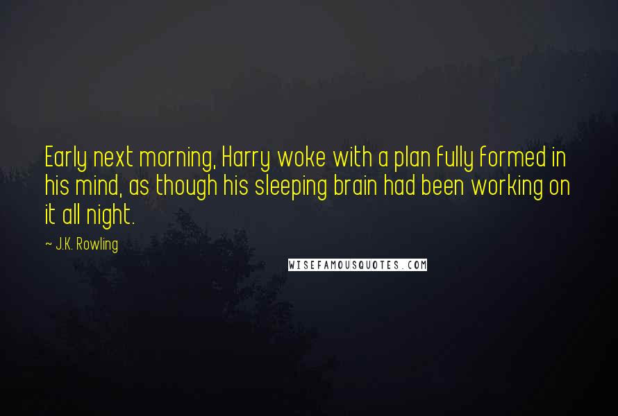 J.K. Rowling Quotes: Early next morning, Harry woke with a plan fully formed in his mind, as though his sleeping brain had been working on it all night.