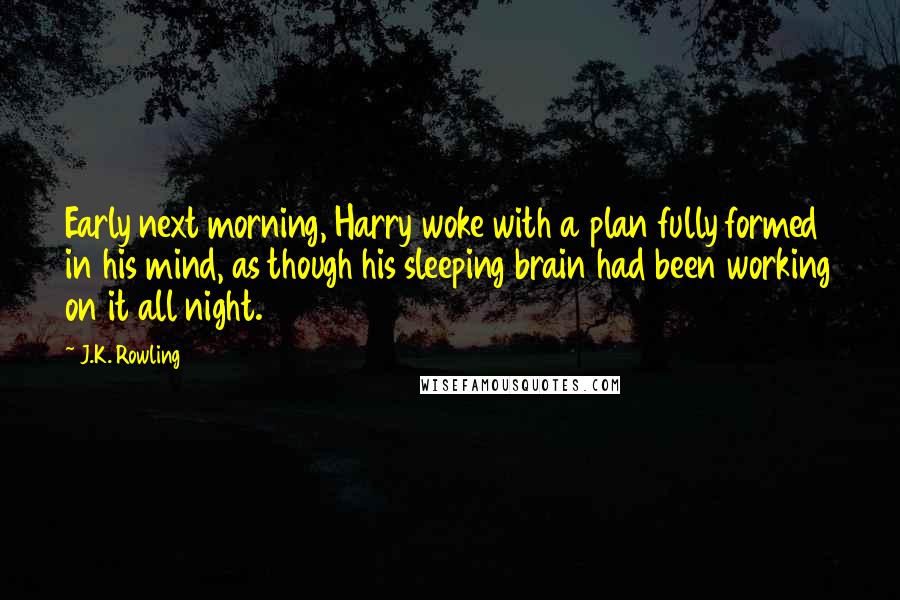 J.K. Rowling Quotes: Early next morning, Harry woke with a plan fully formed in his mind, as though his sleeping brain had been working on it all night.