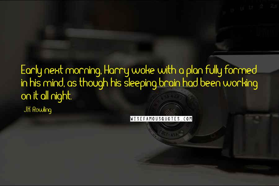 J.K. Rowling Quotes: Early next morning, Harry woke with a plan fully formed in his mind, as though his sleeping brain had been working on it all night.