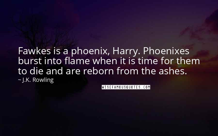 J.K. Rowling Quotes: Fawkes is a phoenix, Harry. Phoenixes burst into flame when it is time for them to die and are reborn from the ashes.