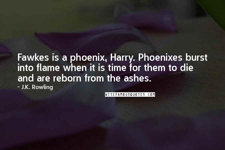 J.K. Rowling Quotes: Fawkes is a phoenix, Harry. Phoenixes burst into flame when it is time for them to die and are reborn from the ashes.