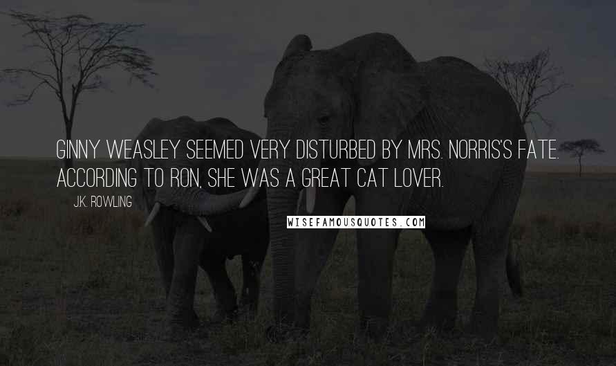 J.K. Rowling Quotes: Ginny Weasley seemed very disturbed by Mrs. Norris's fate. According to Ron, she was a great cat lover.