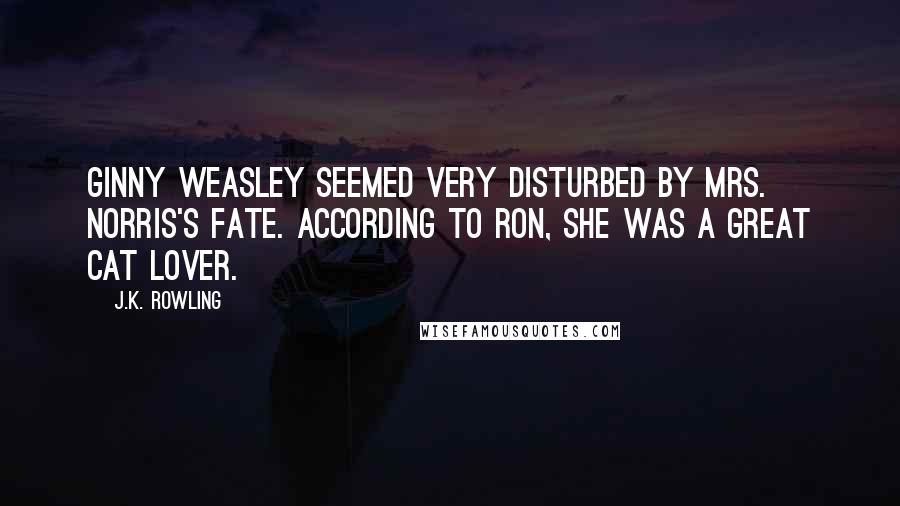 J.K. Rowling Quotes: Ginny Weasley seemed very disturbed by Mrs. Norris's fate. According to Ron, she was a great cat lover.