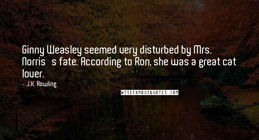 J.K. Rowling Quotes: Ginny Weasley seemed very disturbed by Mrs. Norris's fate. According to Ron, she was a great cat lover.