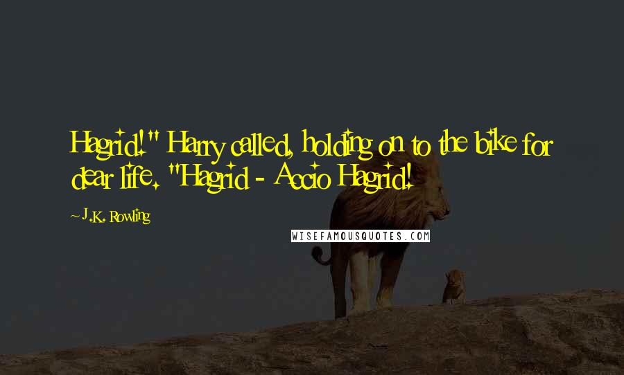 J.K. Rowling Quotes: Hagrid!" Harry called, holding on to the bike for dear life. "Hagrid - Accio Hagrid!