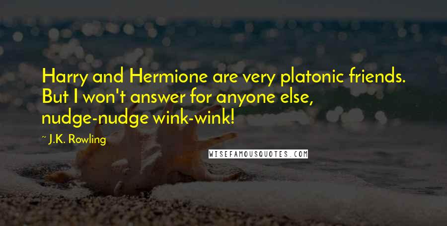 J.K. Rowling Quotes: Harry and Hermione are very platonic friends. But I won't answer for anyone else, nudge-nudge wink-wink!