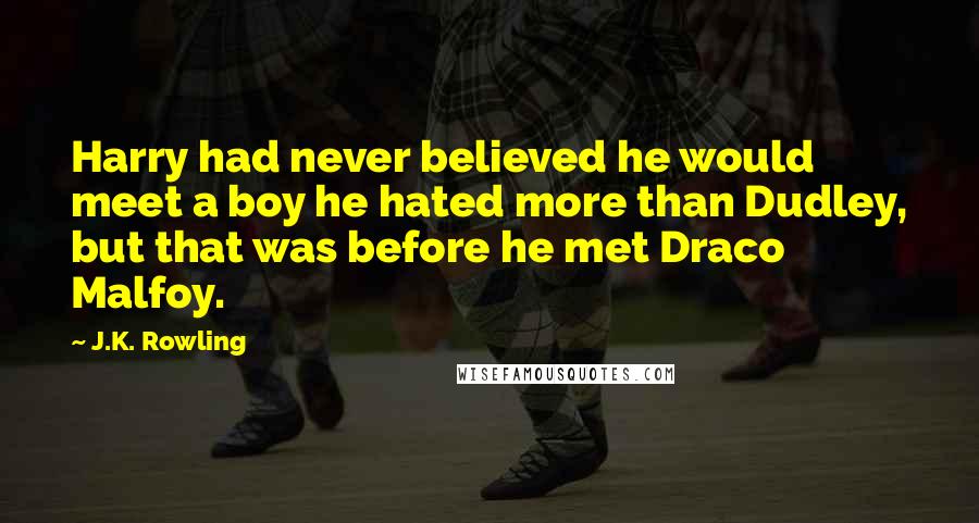 J.K. Rowling Quotes: Harry had never believed he would meet a boy he hated more than Dudley, but that was before he met Draco Malfoy.