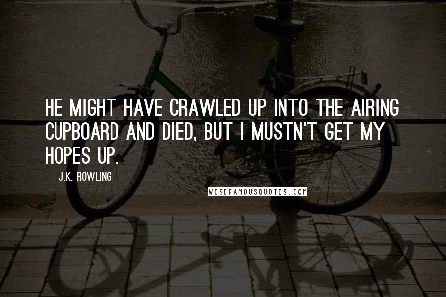 J.K. Rowling Quotes: He might have crawled up into the airing cupboard and died, but I mustn't get my hopes up.