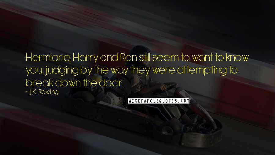 J.K. Rowling Quotes: Hermione, Harry and Ron still seem to want to know you, judging by the way they were attempting to break down the door.