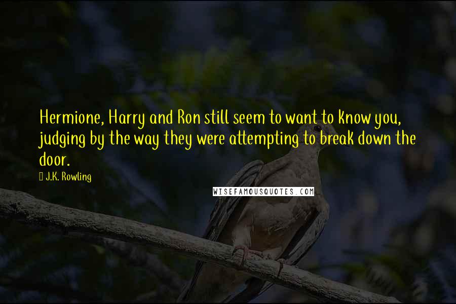 J.K. Rowling Quotes: Hermione, Harry and Ron still seem to want to know you, judging by the way they were attempting to break down the door.