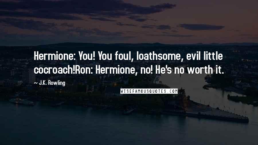 J.K. Rowling Quotes: Hermione: You! You foul, loathsome, evil little cocroach!Ron: Hermione, no! He's no worth it.