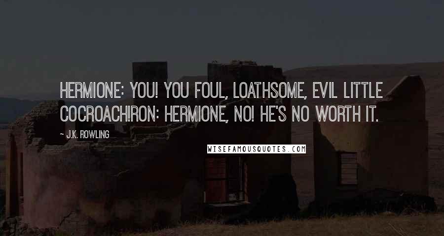 J.K. Rowling Quotes: Hermione: You! You foul, loathsome, evil little cocroach!Ron: Hermione, no! He's no worth it.