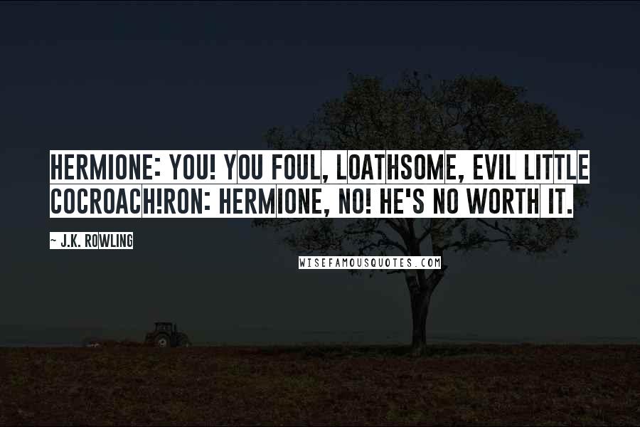 J.K. Rowling Quotes: Hermione: You! You foul, loathsome, evil little cocroach!Ron: Hermione, no! He's no worth it.